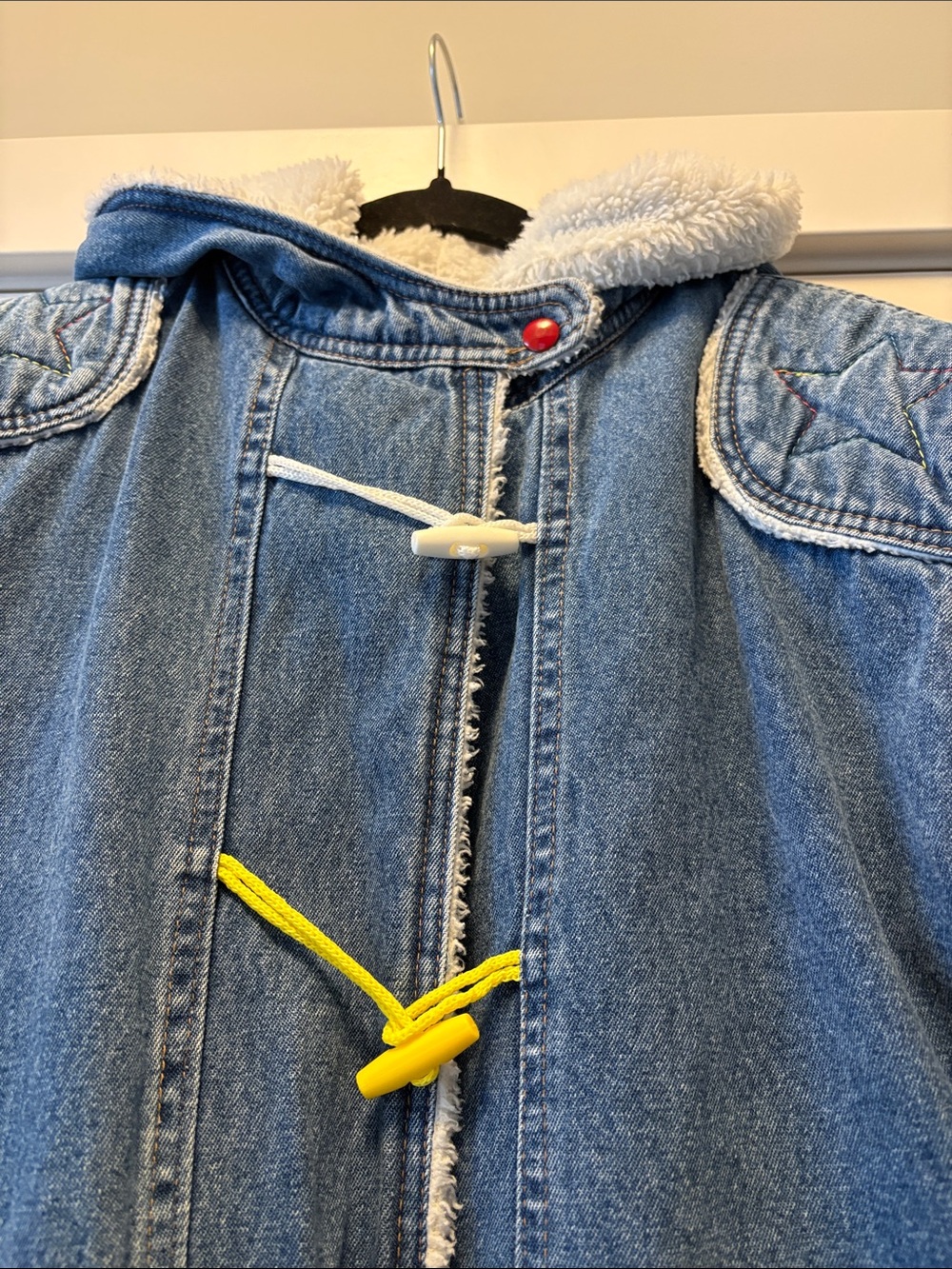 SUPER RARE VINTAGE SCHIPS Made in Italy Denim Sherpa Toggle Coat size M. - Picture 10 of 16